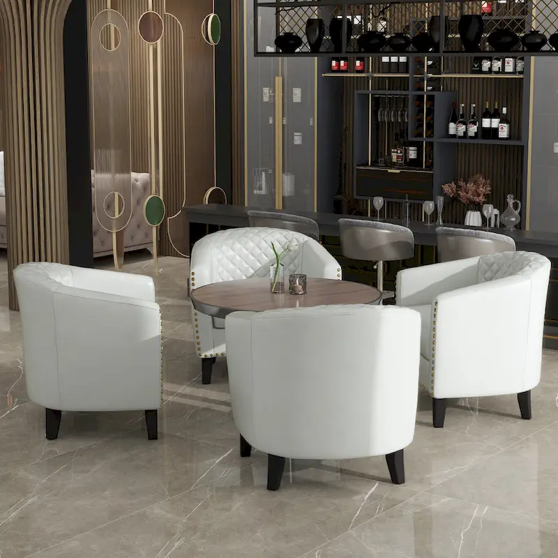 Axia 4 Set Modern Faux Leather Barrel Accent Chair with Wood Legs