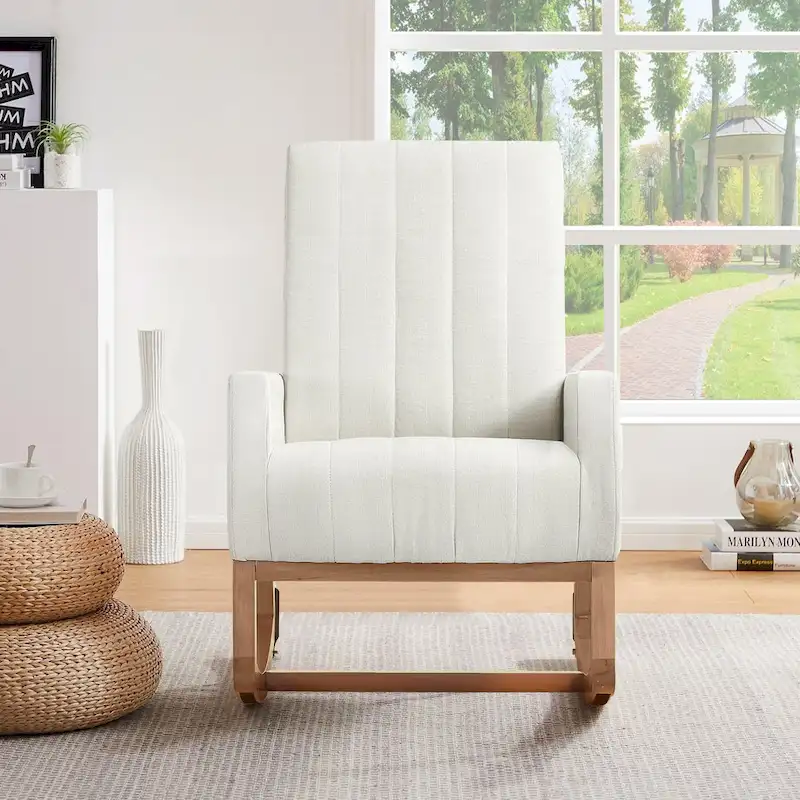 Gray Teddy Velvet Adjustable Rocking Chair with Footrest