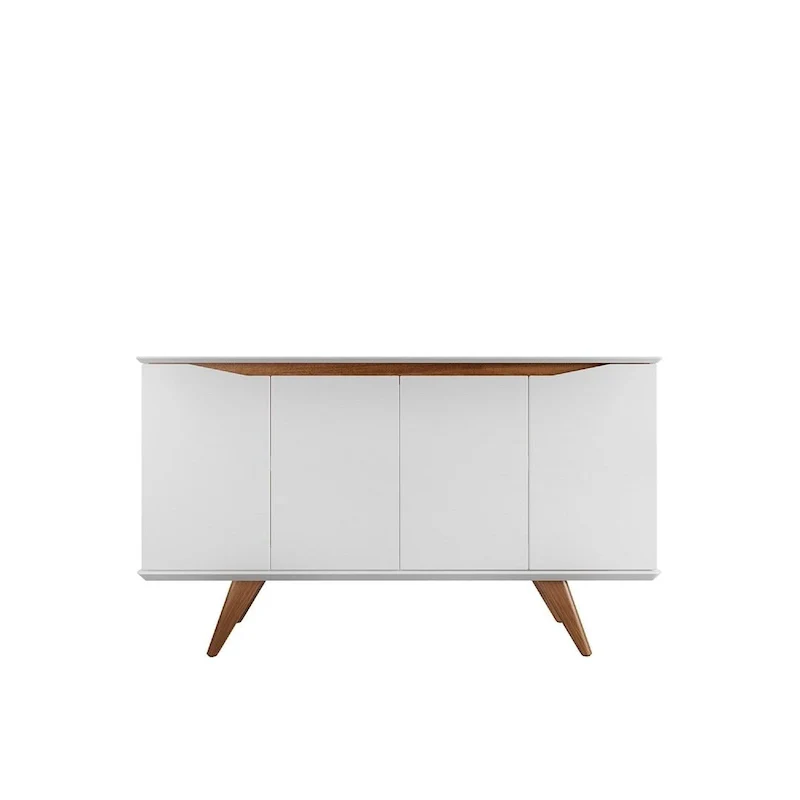 Mid-Century Modern Sideboard – White Matte / Black / Maple Cream, 4-Door