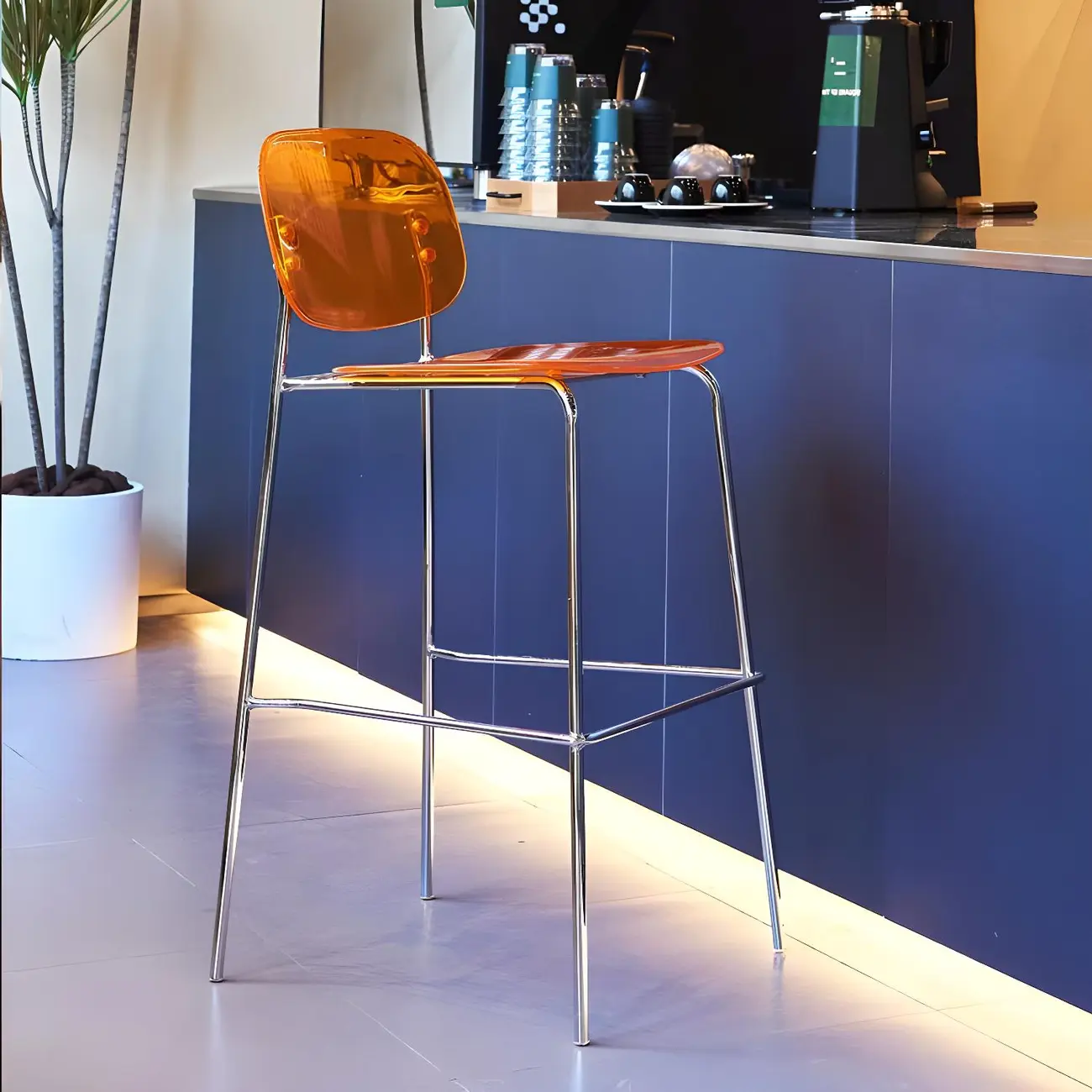 Modern Metal Counter Height Acrylic Bar Stools