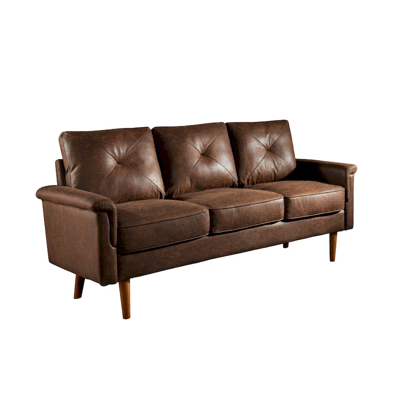 Mid-Century 3-Seat Upholstered Sofa with Wood Legs