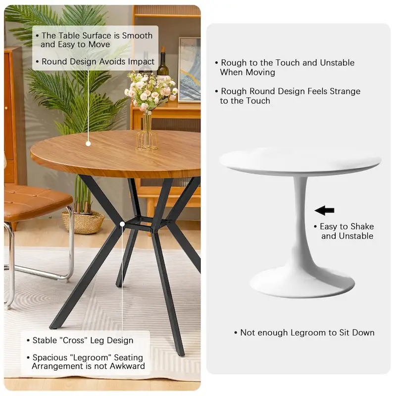 Grondin Modern Farmhouse Style 38.6 Round Dining Table with 1.18  Thick MDF Tabletop and Pedestal Cross Metal Legs