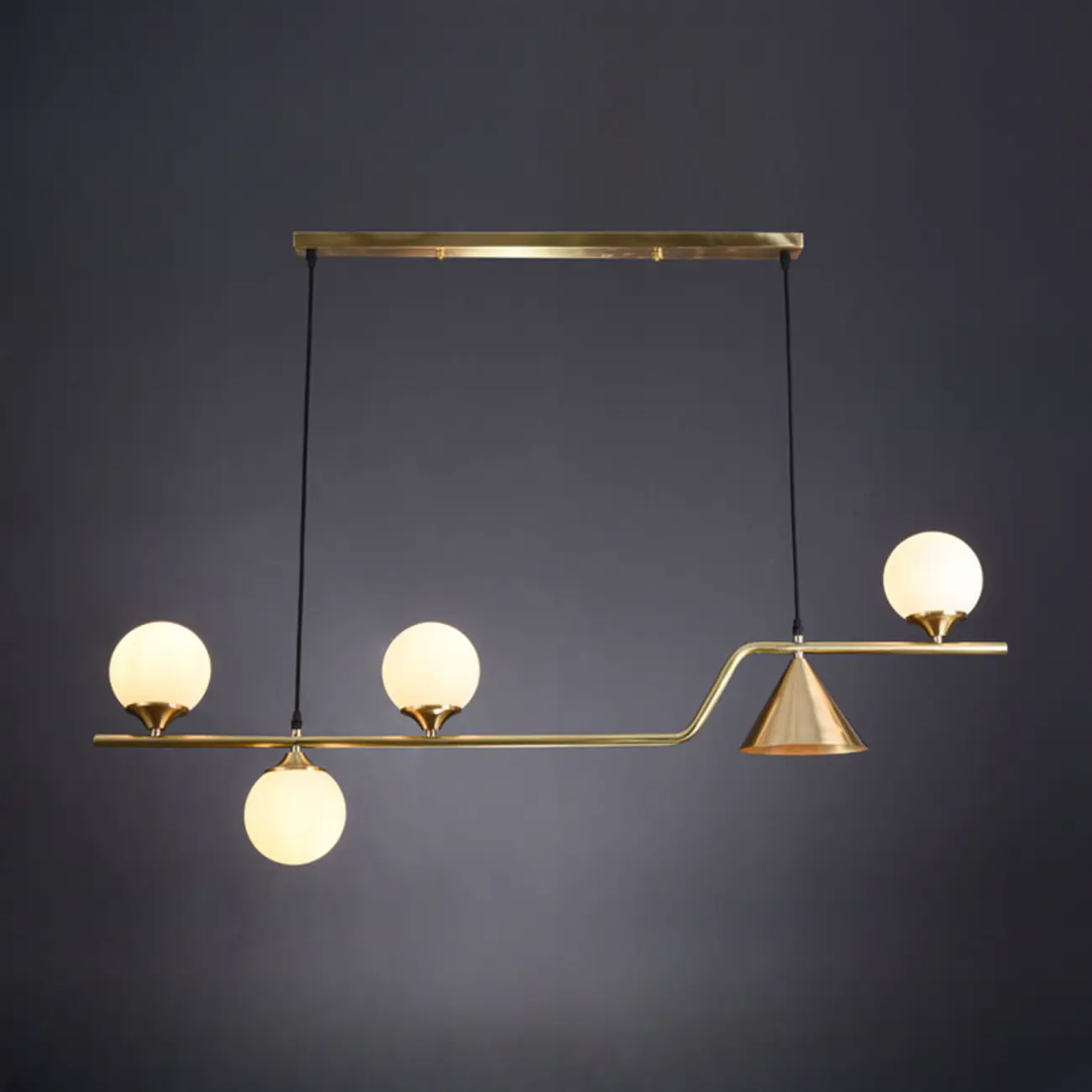 Dining Area Modern Brass Glass LED Island Pendant Light