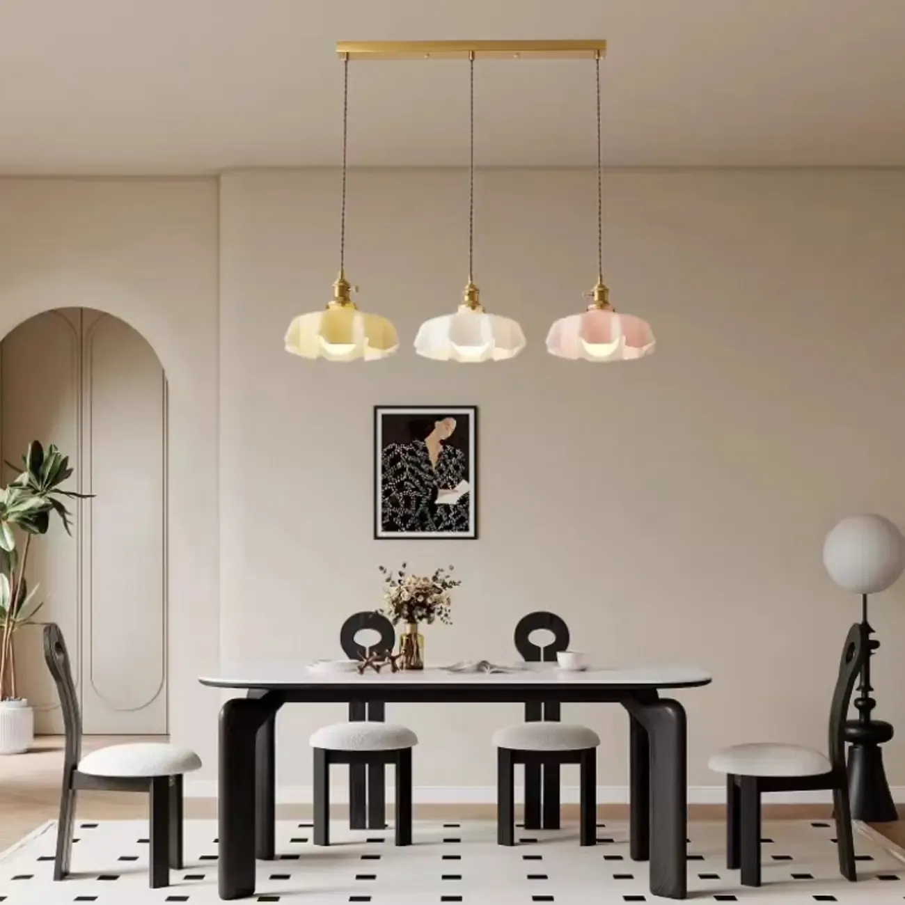 Colorful 3-Light Glass Island Pendant Lights for Kitchen