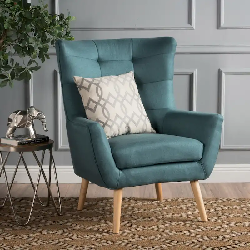Modern 32.5 High Back Upholstered Button Tufted Wingback Chair with Rubber Wood Legs