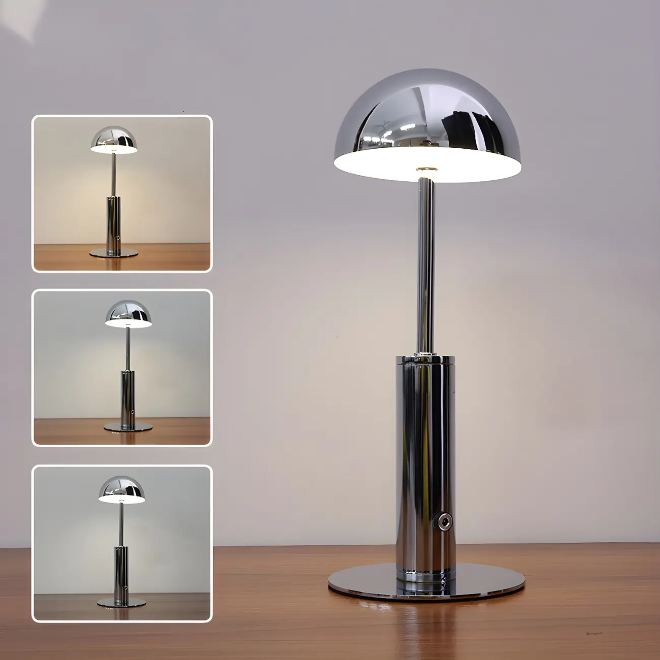 Elegant Gold Metal LED Dome Shade Cordless Table Lamp
