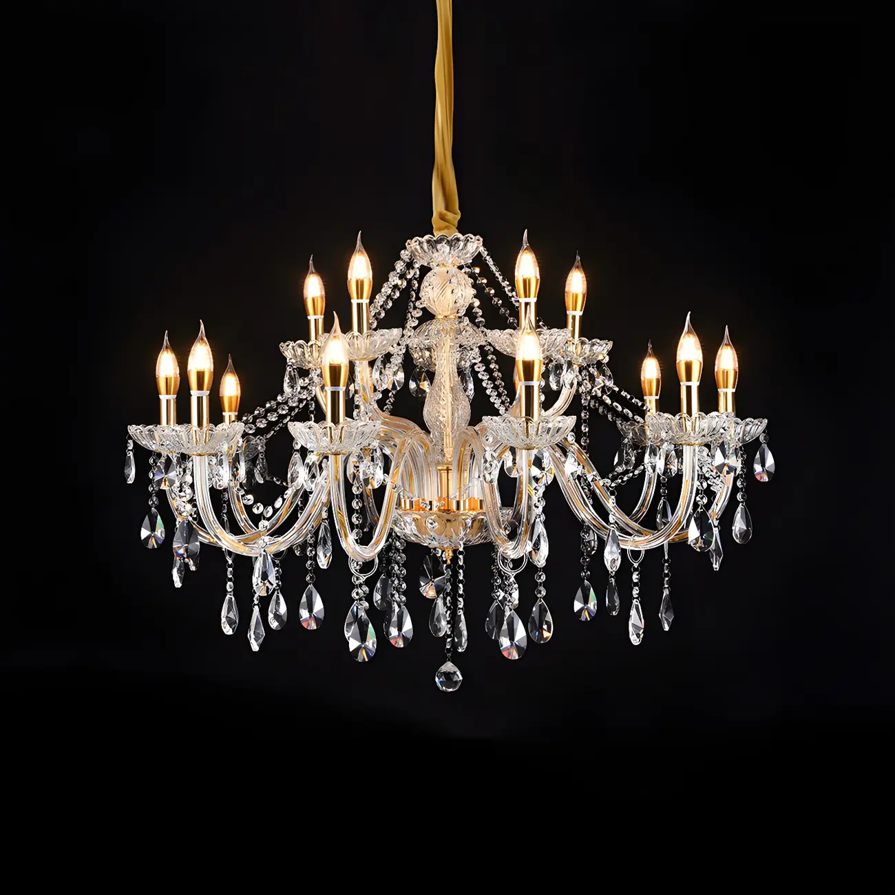Mid-Century Crystal Candlestick Adjustable Chandelier