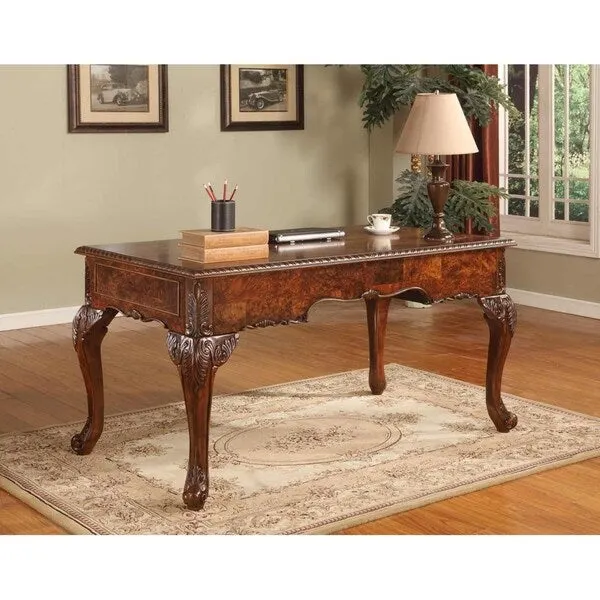 Walnut Traditional Executive Desk with Keyboard Drawer, 2 Drawers & Claw-Shaped Legs