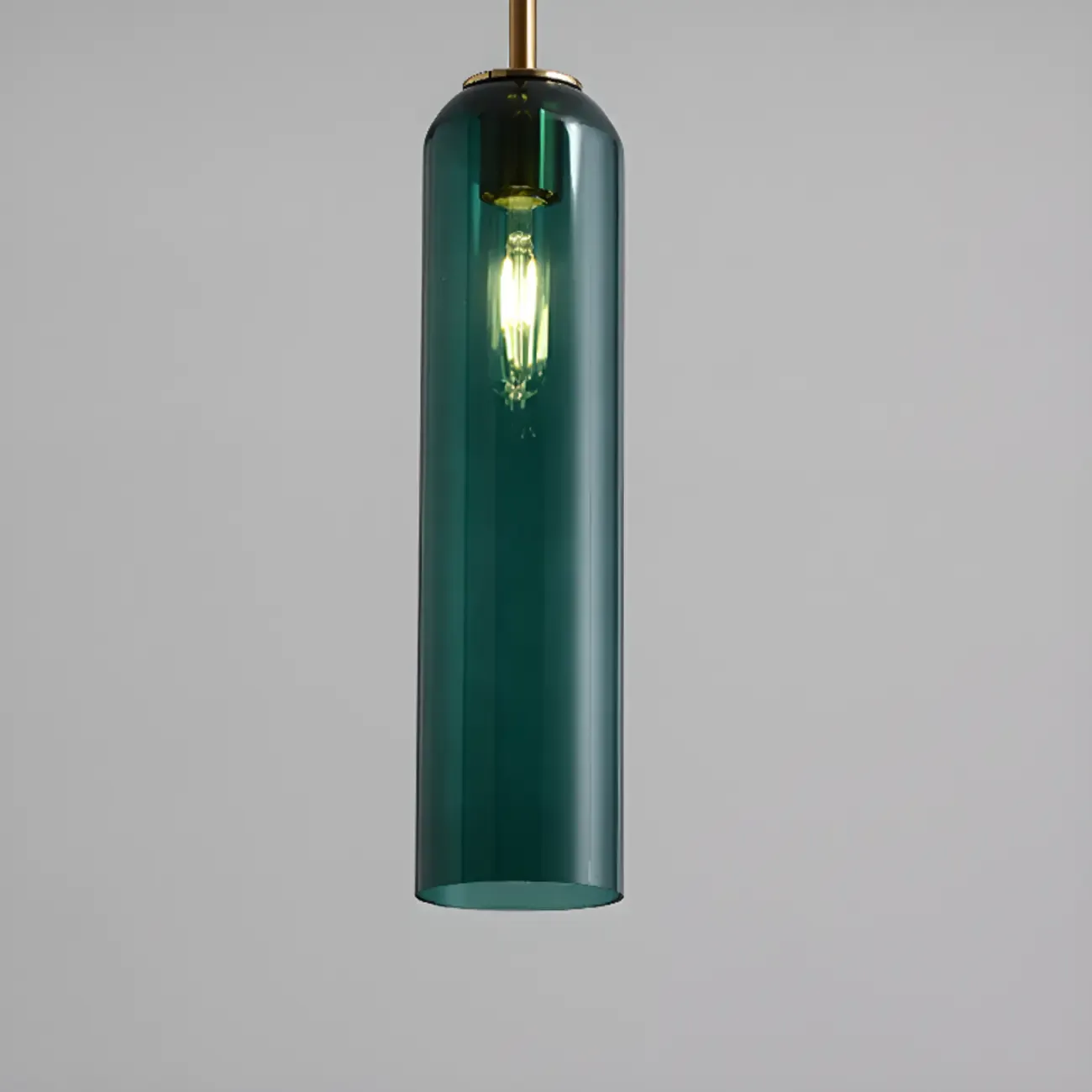 Modern Metal Green Glass Cylinder Pendant Light