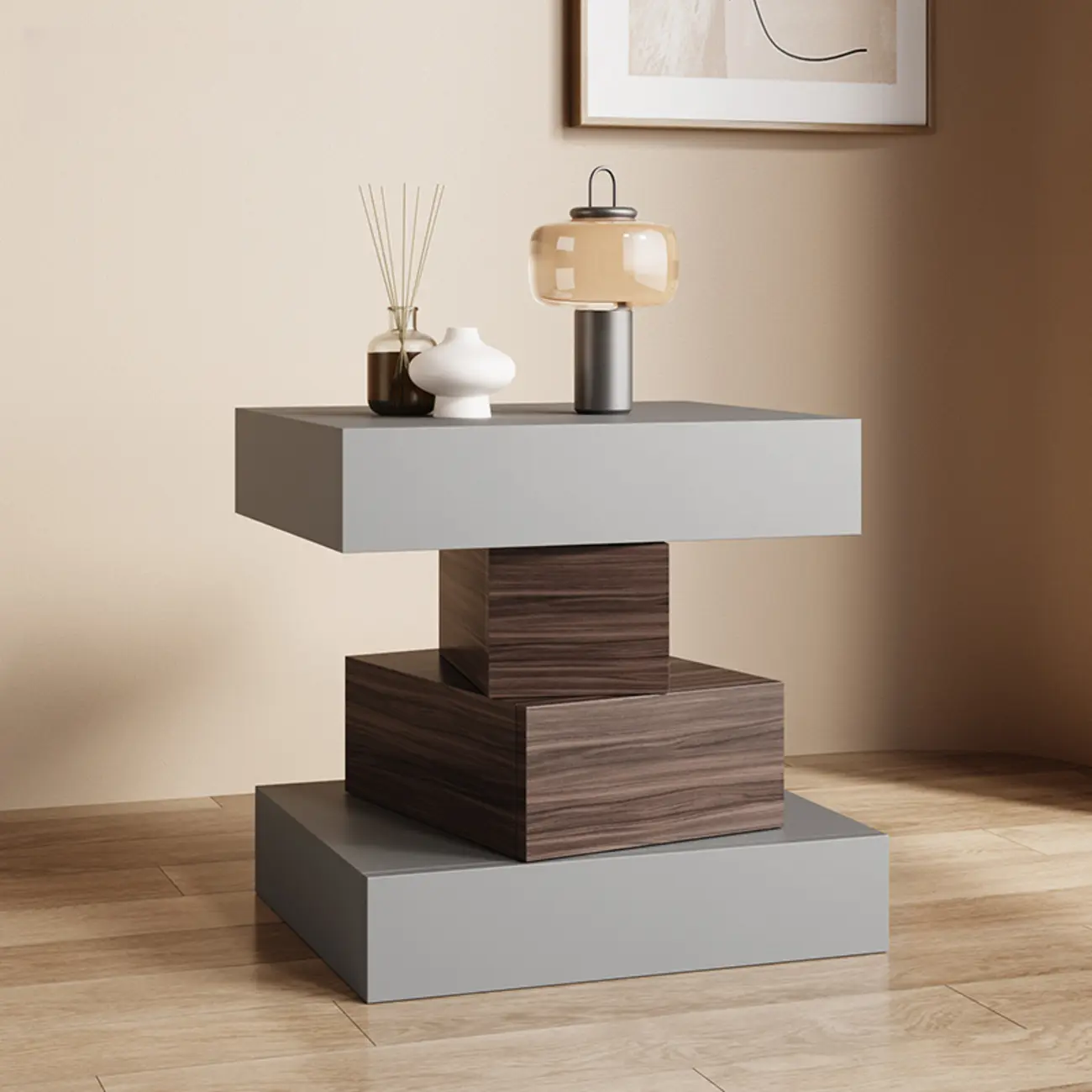 Narrow 4 Drawers Leather Top Walnut Nightstand