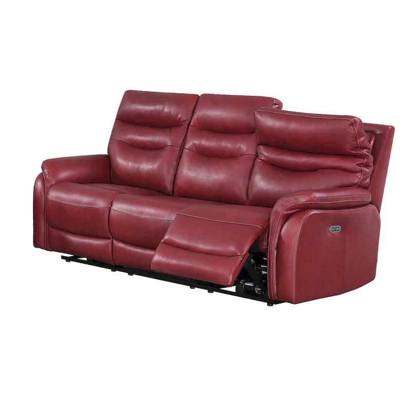 Top Grain Leather Power Reclining Sofa – Brown / Red, 3-Seat