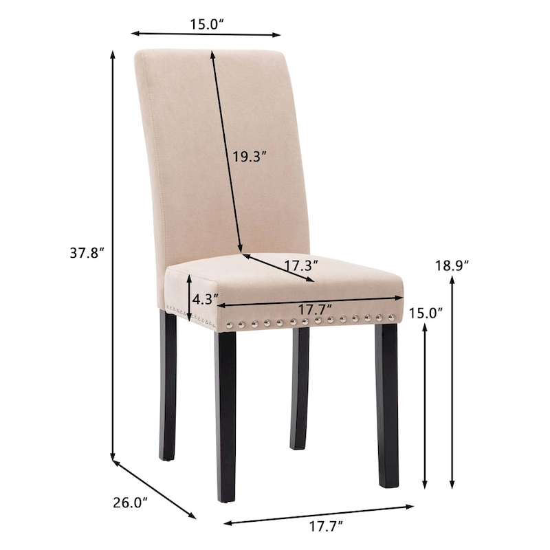 Fabric Upholstered Nailhead Trim Parsons Dining Chairs Terry Cloth Set of 2