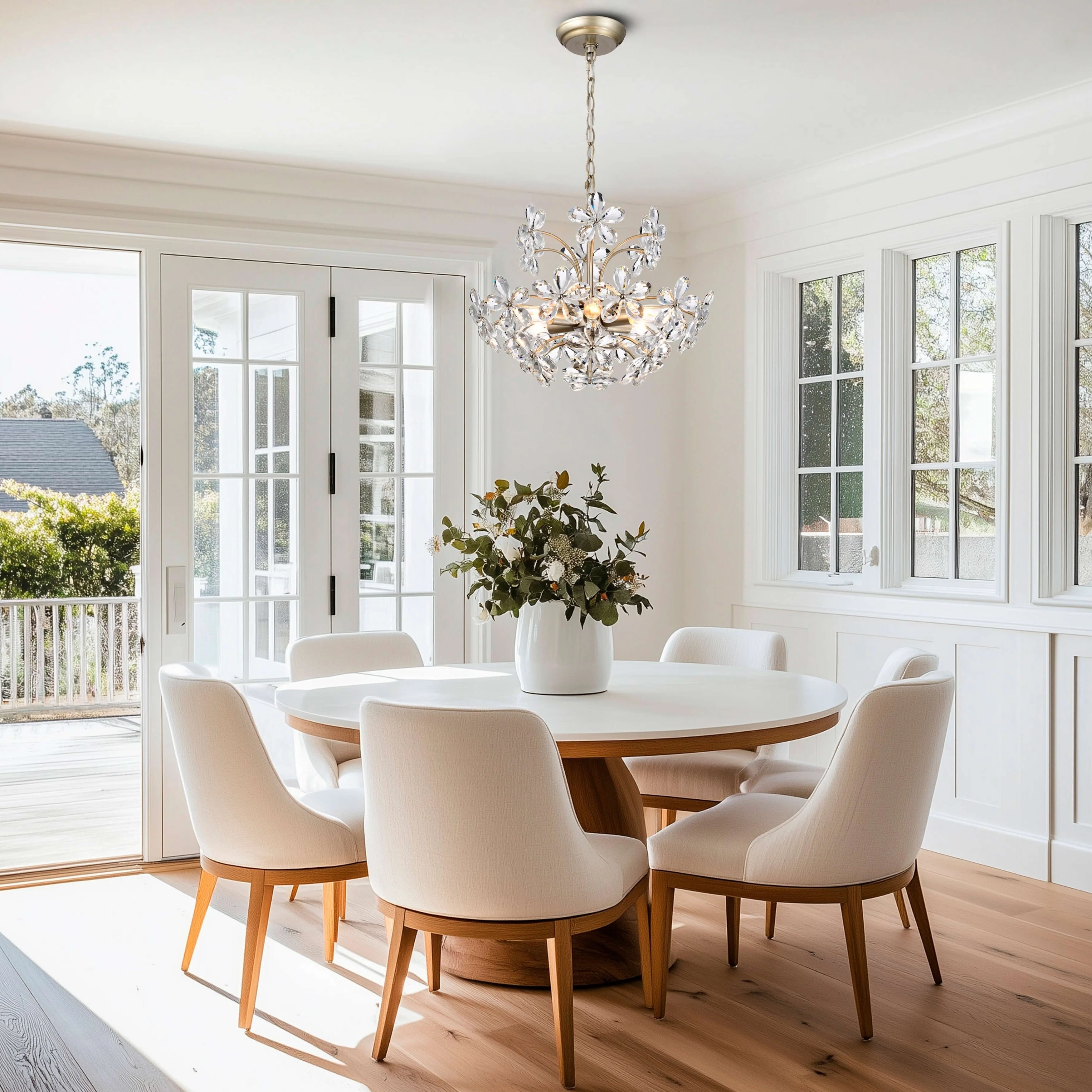 Rosa 6-Light Brushed Silver-ish Champagne Flower Crystal Chandelier