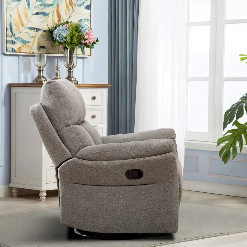 Fabric Overstuffed Swivel Rocker Manual Recliner Chair
