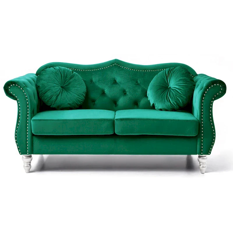 Hollywood 68 in. Velvet Chesterfield Loveseat with 2-Throw Pillow - 68L x 35W x 34H
