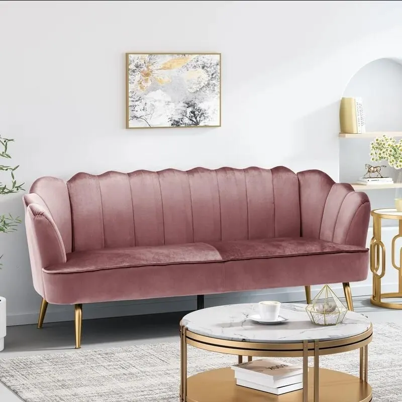 Velvet Channel Stitched 3-seater Sofa with Metal Legs