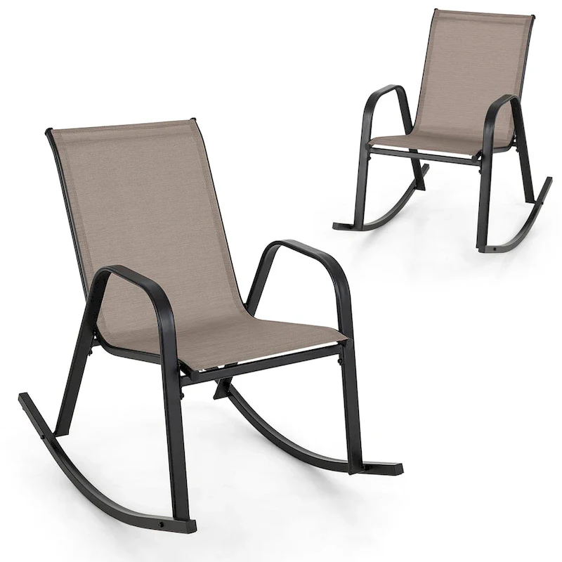 Gymax Set of 2 Metal Rocking Chair Heavy-Duty Rocker Outdoor Anti-Slip