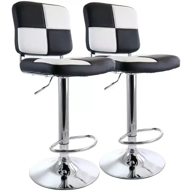 Elama 2 Piece Adjustable Fux Leather Bar Stool in Black and White with Chrome Base