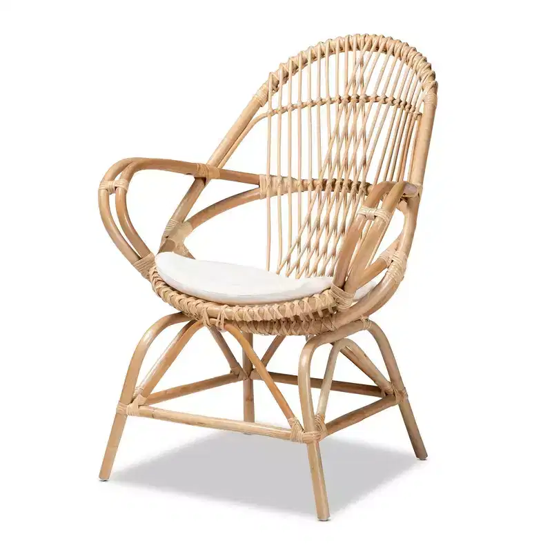 5pc Jayden Fabric Upholstered and Rattan Living Room Set White/Natural - bali & pari: No Assembly, Includes Cushions