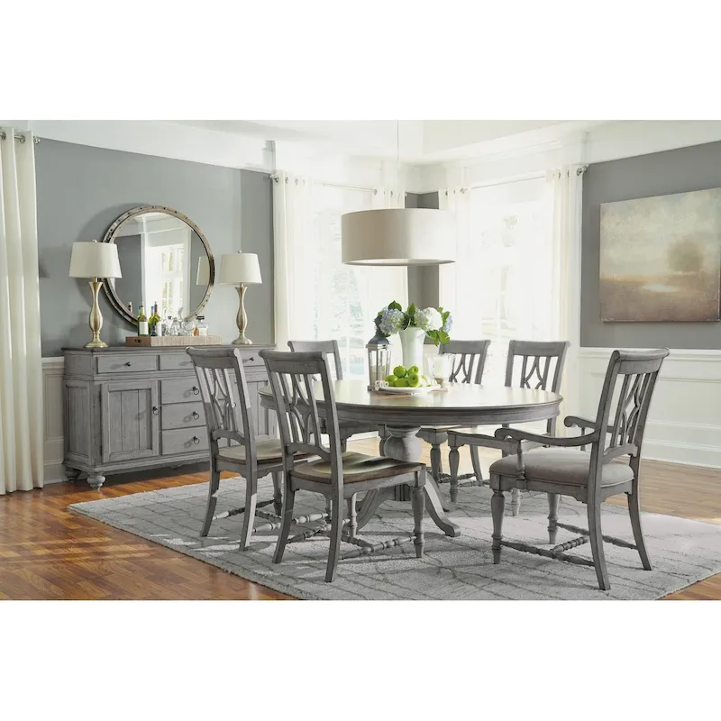 Gray Wood Pedestal Dining Table - 72 x 30 x 54