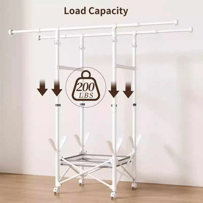 Foldable Clothes Drying Rack with Wheels, Large Capacity Expandable Laundry Rack, Portable Collapsible Dryer, No Assembly, Indoor & Outdoor Use