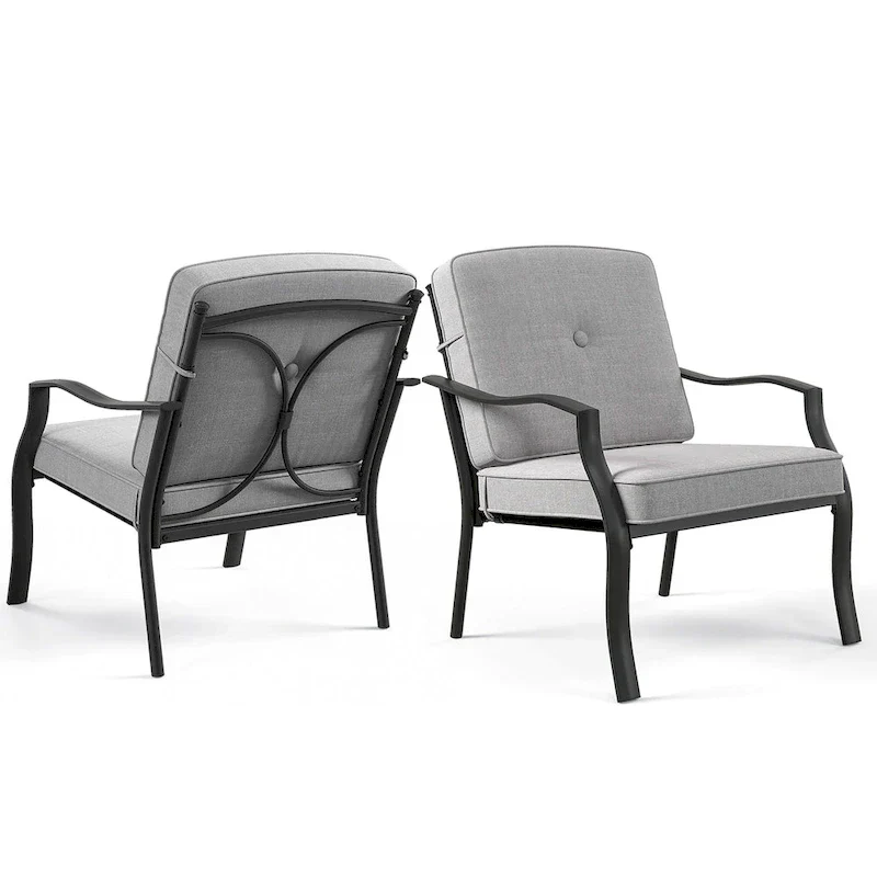Gymax 2PCS Metal Chairs Outdoor Dining Seat Heavy Duty w/ Cushions