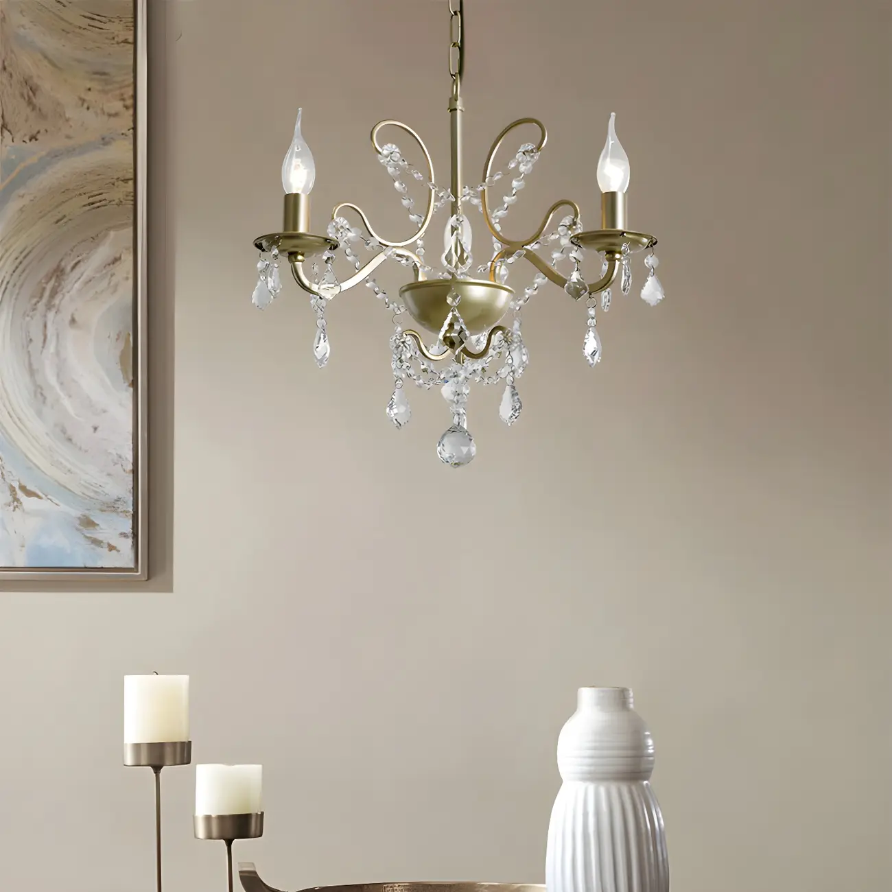 Gold Crystal Curved Metal Elegant Chandelier Light