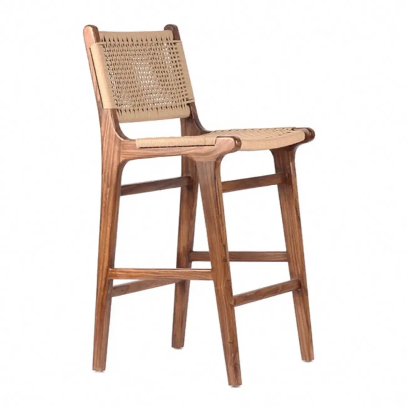 Modern Square Rattan Seat Counter Height Stools with Back