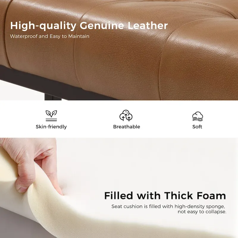 Classic Genuine Leather Bedroom Bench