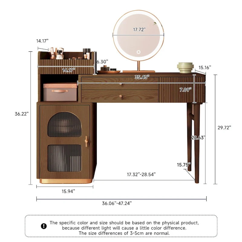 JASIWAY Vanity Set Makeup Table with 3 Drawers, Wood
