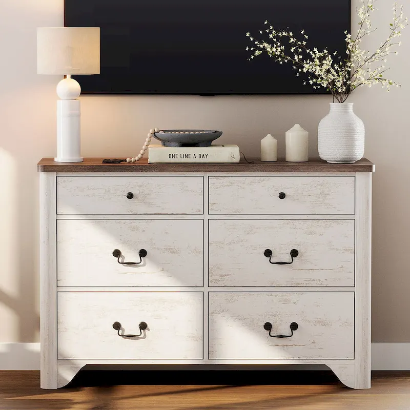Farmhouse Dresser TV Stand with 6 Drawers for TVs up to 55 Inch
