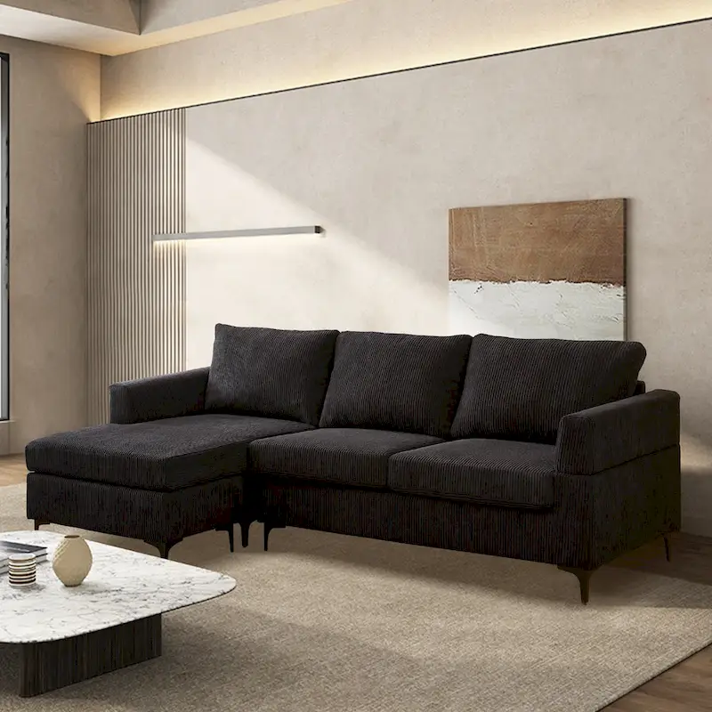 HOOOWOOO Living Room L-Shaped Polyester Fabric Reversible Chaise Sofa