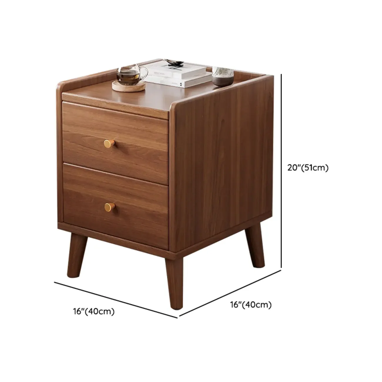 Natural Wood Scandinavian 2-Drawers Narrow Nightstand
