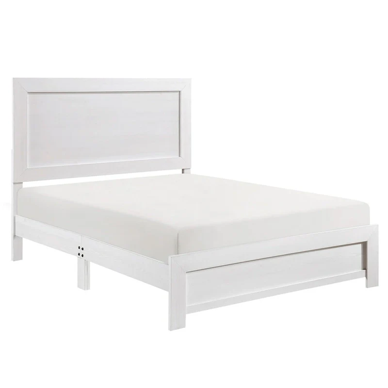 Twin Size Bed, Rustic Farmhouse Style, White Finish Wood Veneer