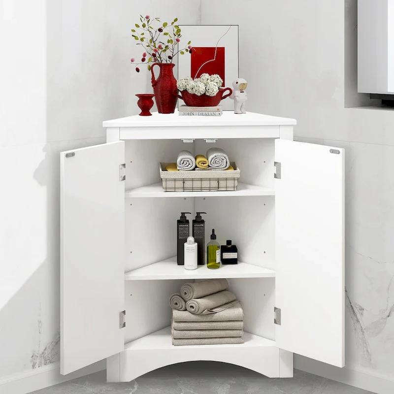 Corner Storage Cabinet with Adjustable Shelves – Oak / White / Brown / Black / Grey, Freestanding, Single