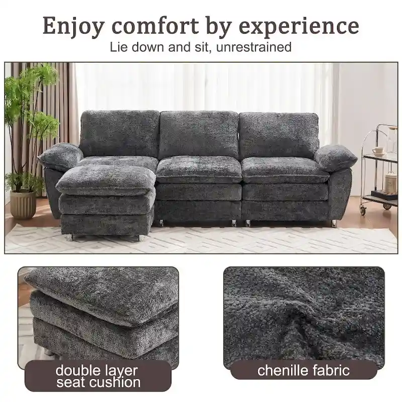Modern Deep 3-Seat Sofa Couch