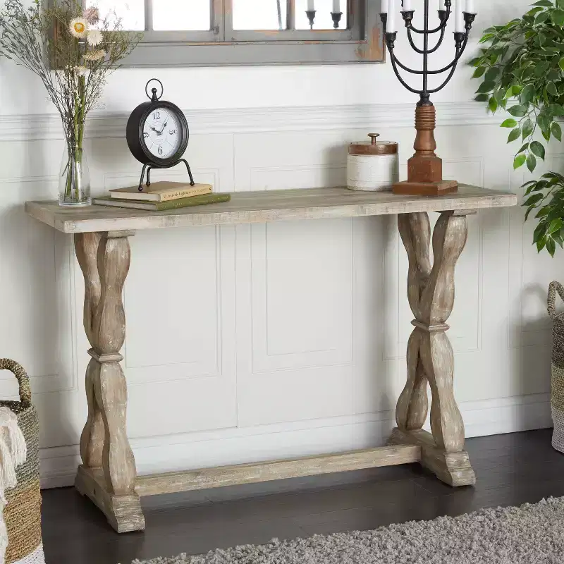 Olivia & May Distressed Farmhouse Wood Console Table Brown: Rustic Entryway Foyer Table, No Assembly Required