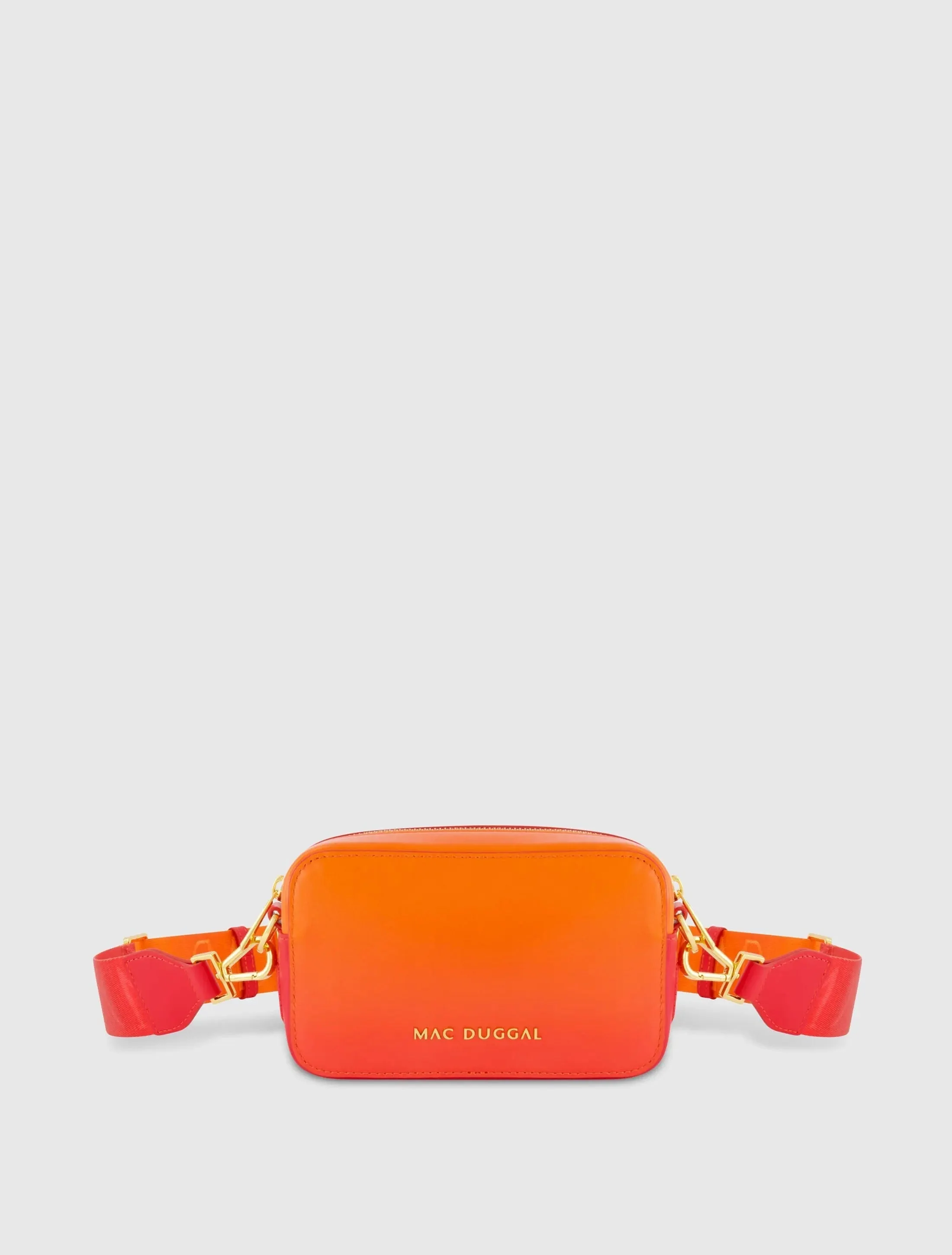 Orange Ombre Small Leather Crossbody Camera Bag with Adjustable Strap