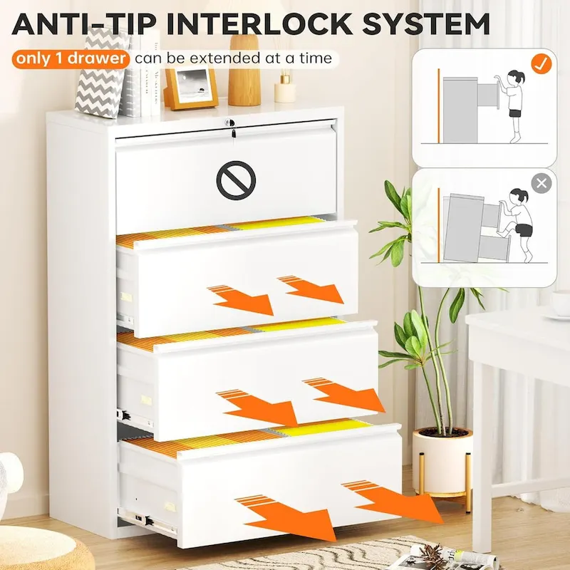 4 Drawer Metal Lateral Filing Cabinet with Lock