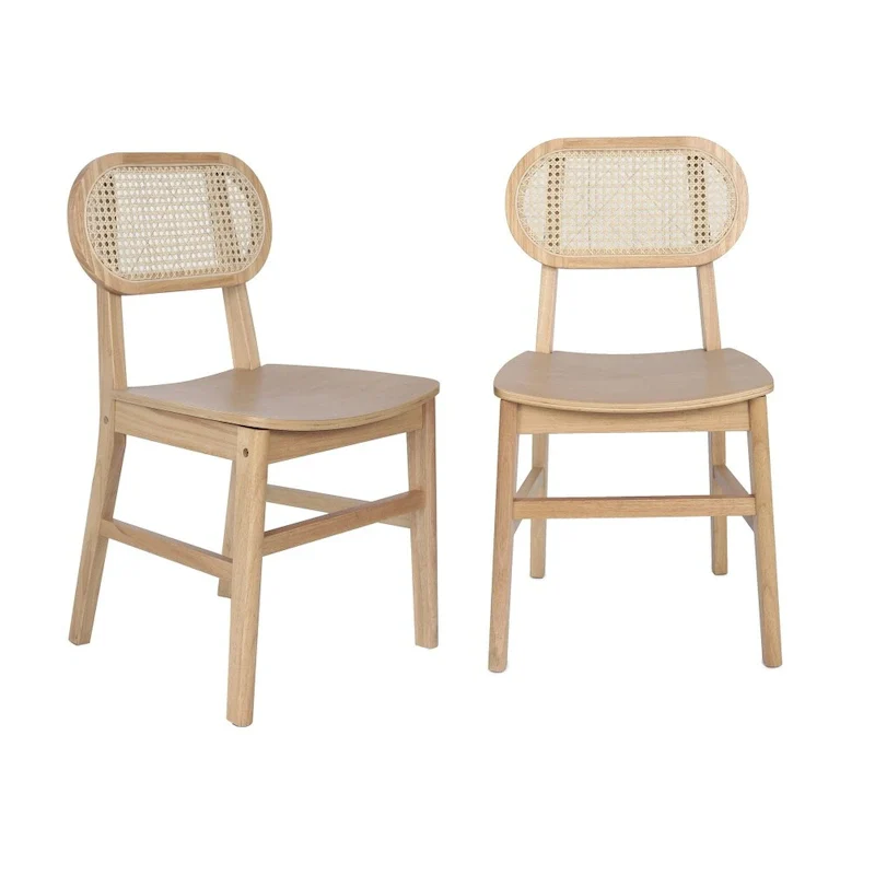 Set of 2 Cane Rattan Dining Chairs with Wood Frame