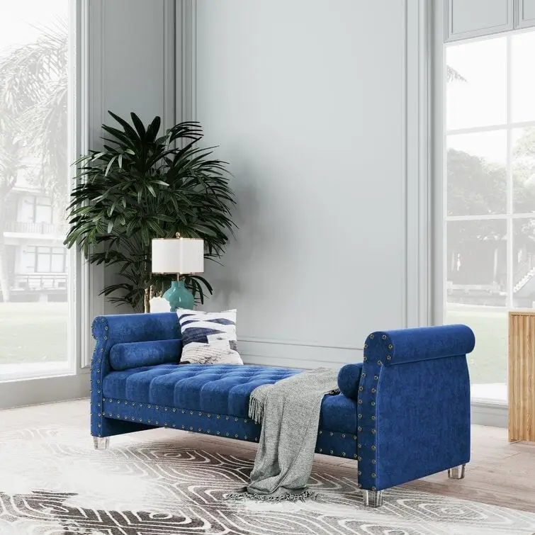 Haven Chesterfield Velvet Upholstered Bench 72  - 71.0 In. W X 28.0 In. H X 29.0 In. D