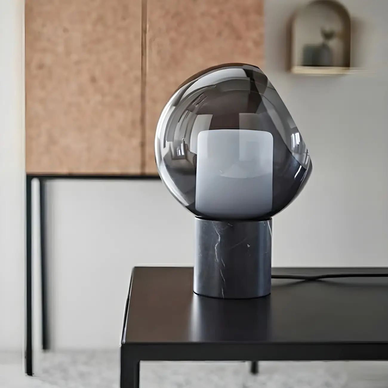 Modern Smoke Grey Glass Dome Table Lamp for Bedroom