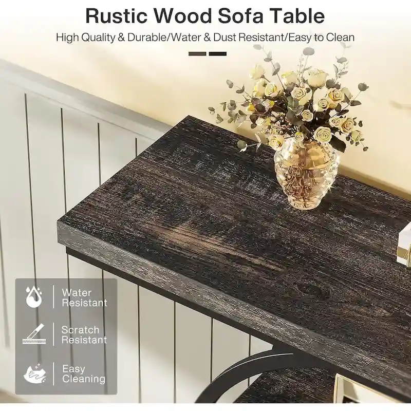 Industrial 4-Tier Sofa Table Entryway Table with Circle Base