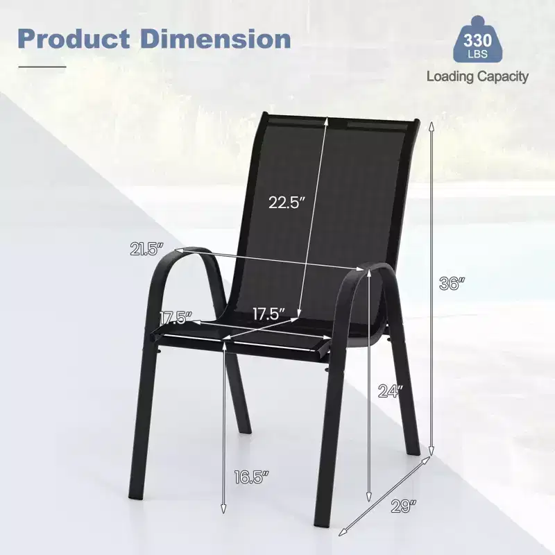 Costway 4PCS Patio Stacking Dining Chairs w/ Curved Armrests & Breathable Seat Fabric