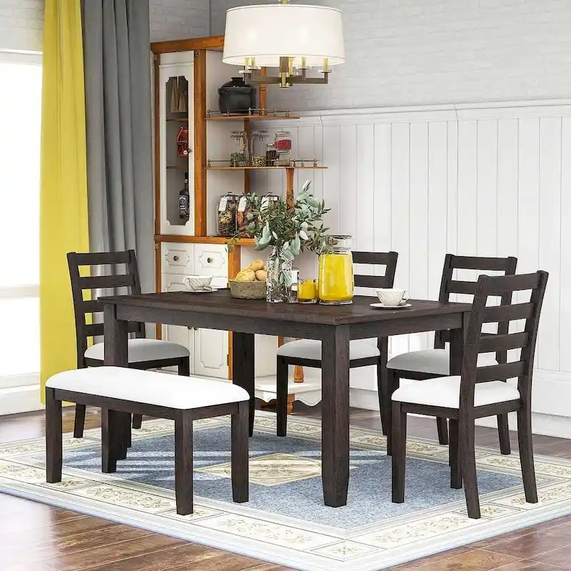 6-Piece Dining Room Table Set with 4 Chairs & a Bench