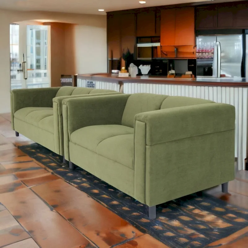 Mid Century Modern Loveseat and Sofa Set Solid Wood Frame Upholstered