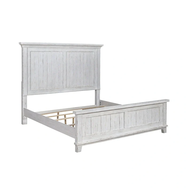 White & Tobacco 4-Piece Bedroom Set - Panel Bed, Dresser, Mirror & Nightstand