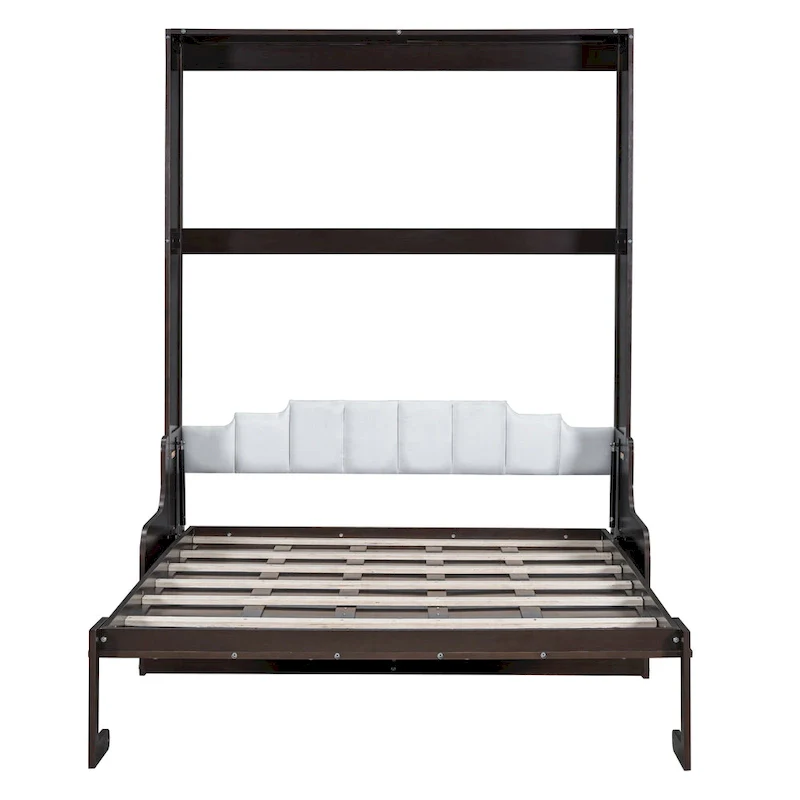 White/Gray/Espresso Queen Murphy Bed with Cushion, Foldable Wall Bed for 1, MDF & Plywood