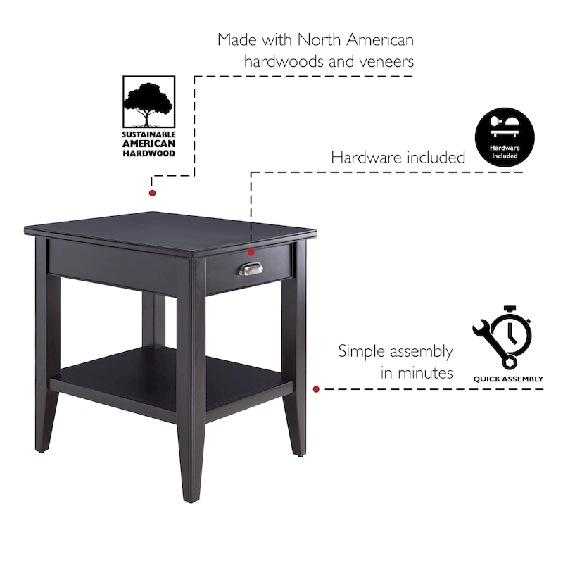 Laurent 20 in. Solid Wood End Table with Shelf and Drawer