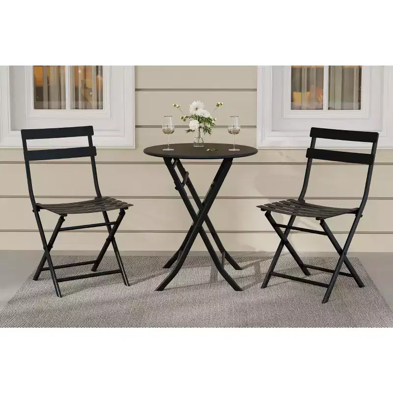 3-Piece Patio Bistro Set Folding Bistro Table and 2 Chairs Outdoor Furniture Sets with Premium Frame Space Saving Weather Resistant for Bistro Balcony